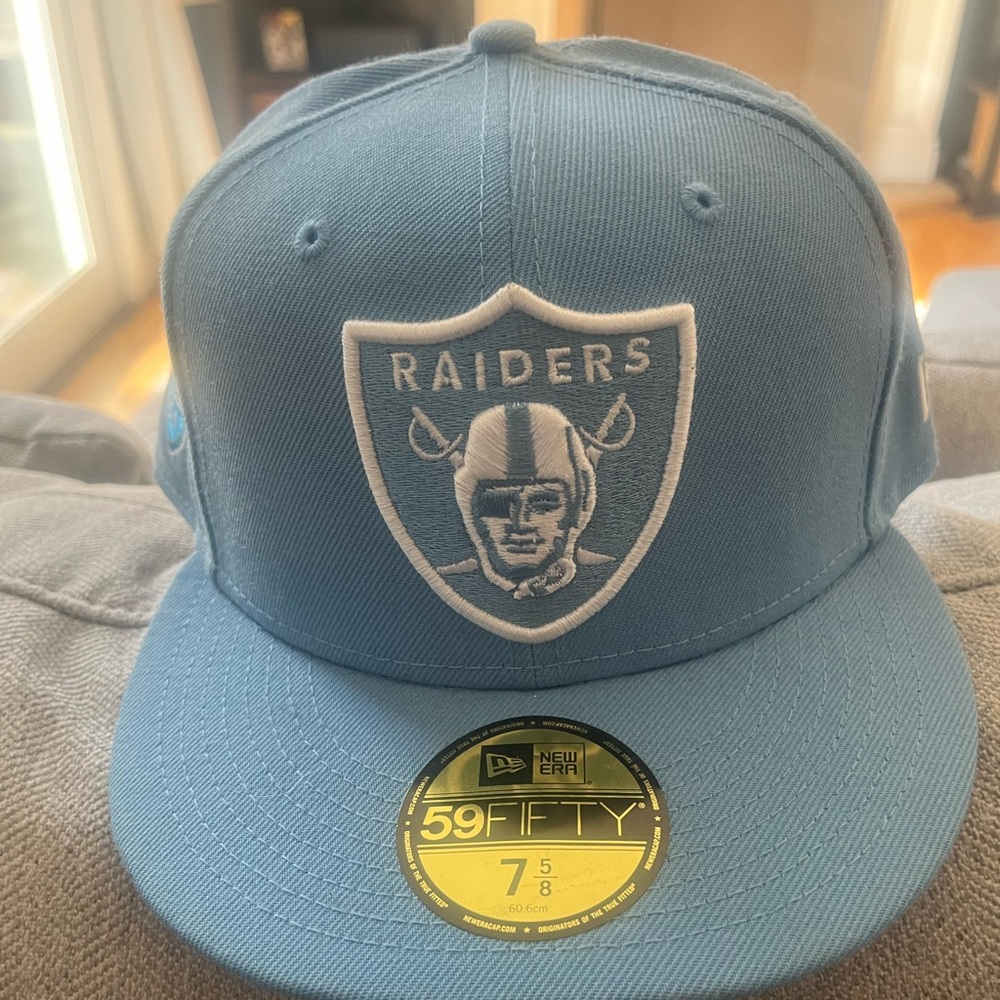 New Era Raiders Baby Blue Fitted Cap 50th Anniversary 7 5/8.